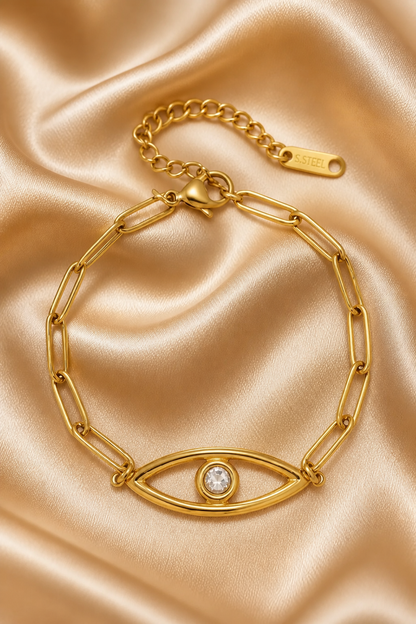 Gold Evil Eye Link Bracelet Water-Resistant , Tarnish-Free Protection Bracelet