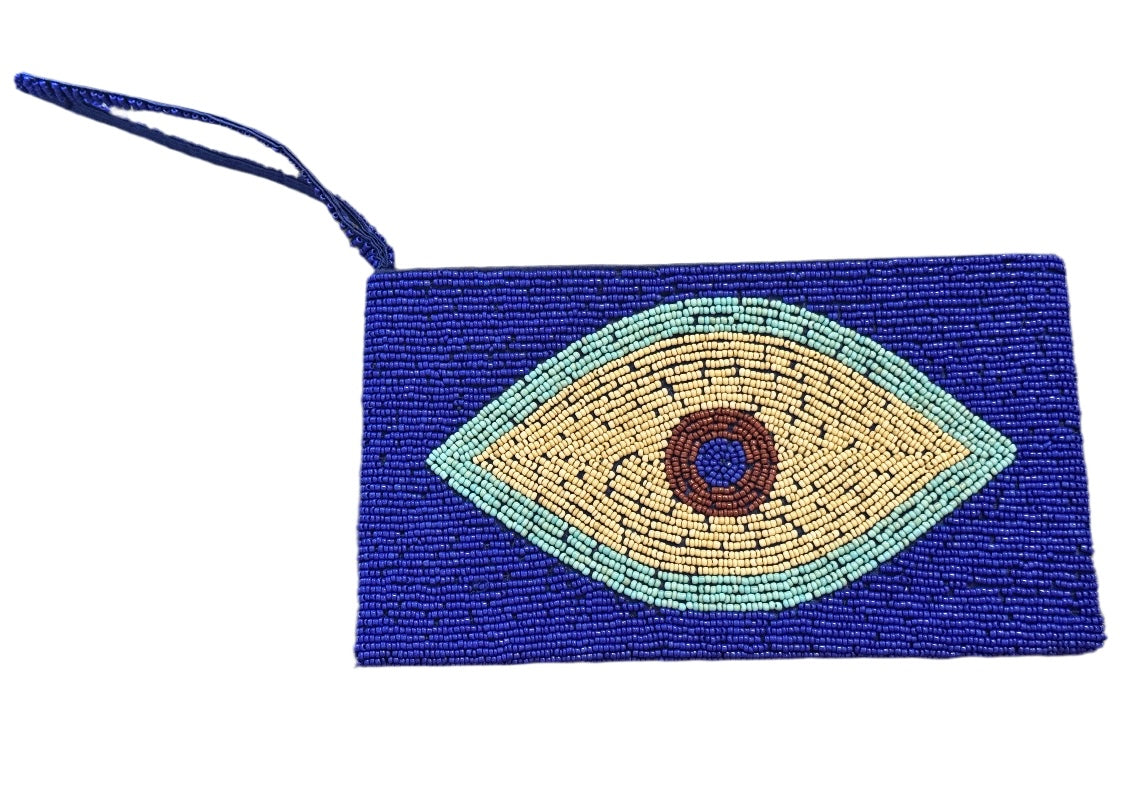 Evil eye fully beaded purse with wrist strap