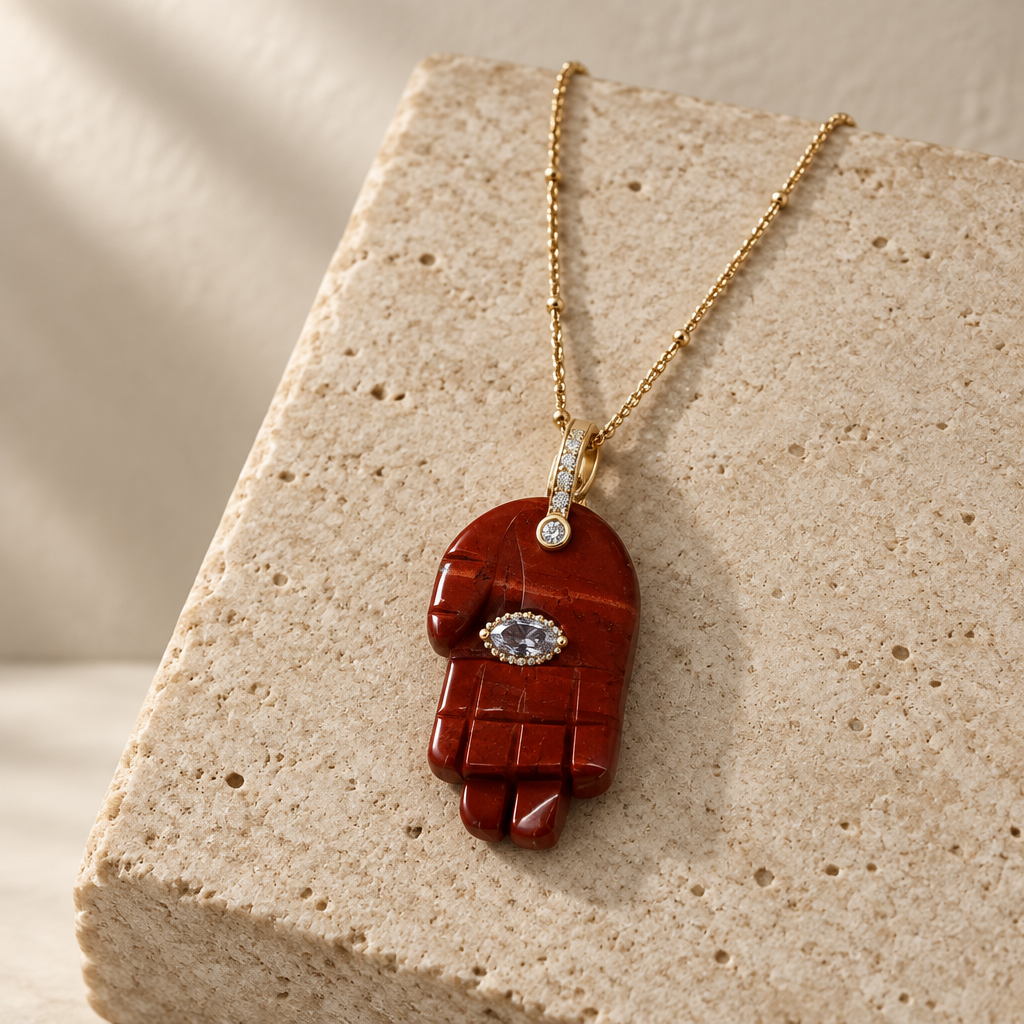 Natural Gemstone Hamsa Necklace – Amethyst, Turquoise, Labradorite & More | Judaica Protection Pendant