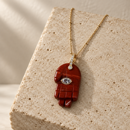 Natural Gemstone Hamsa Necklace – Amethyst, Turquoise, Labradorite & More | Judaica Protection Pendant