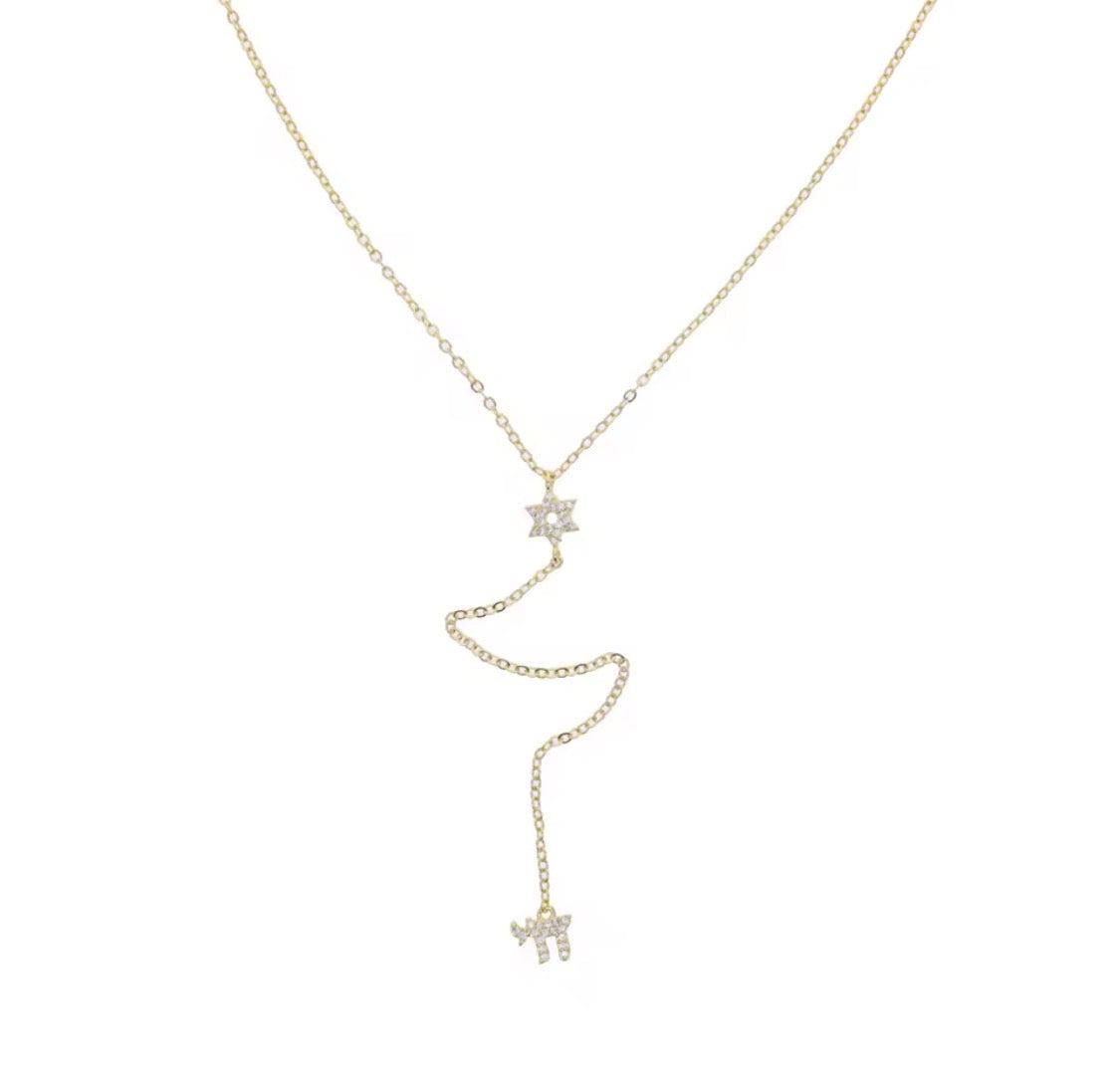 Star of David - Magen David, Hamsa & Chai Diamante Charm Necklace - Judaica Jewellery