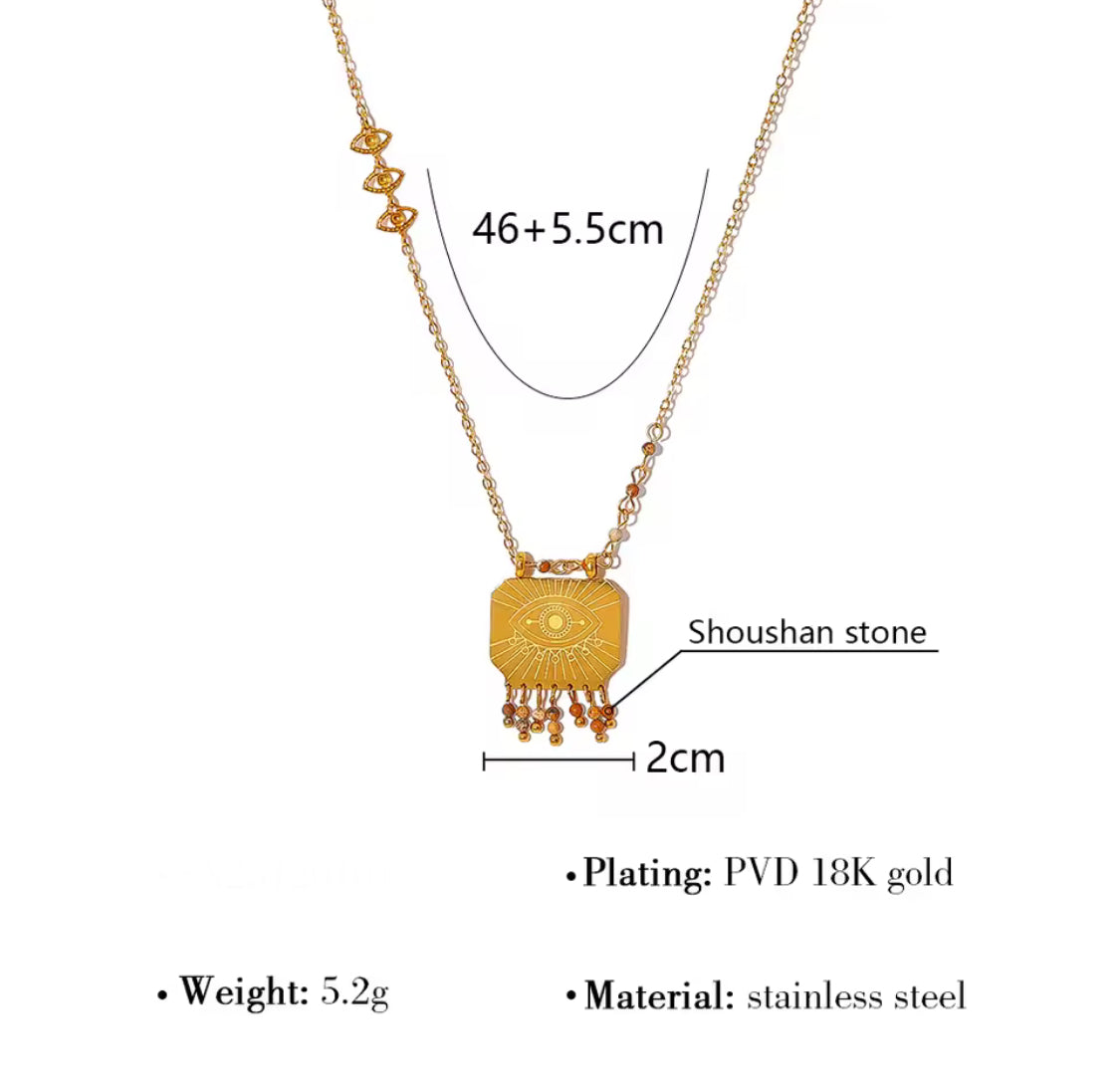 Rectangular Evil Eye & Beaded Pendant Necklace