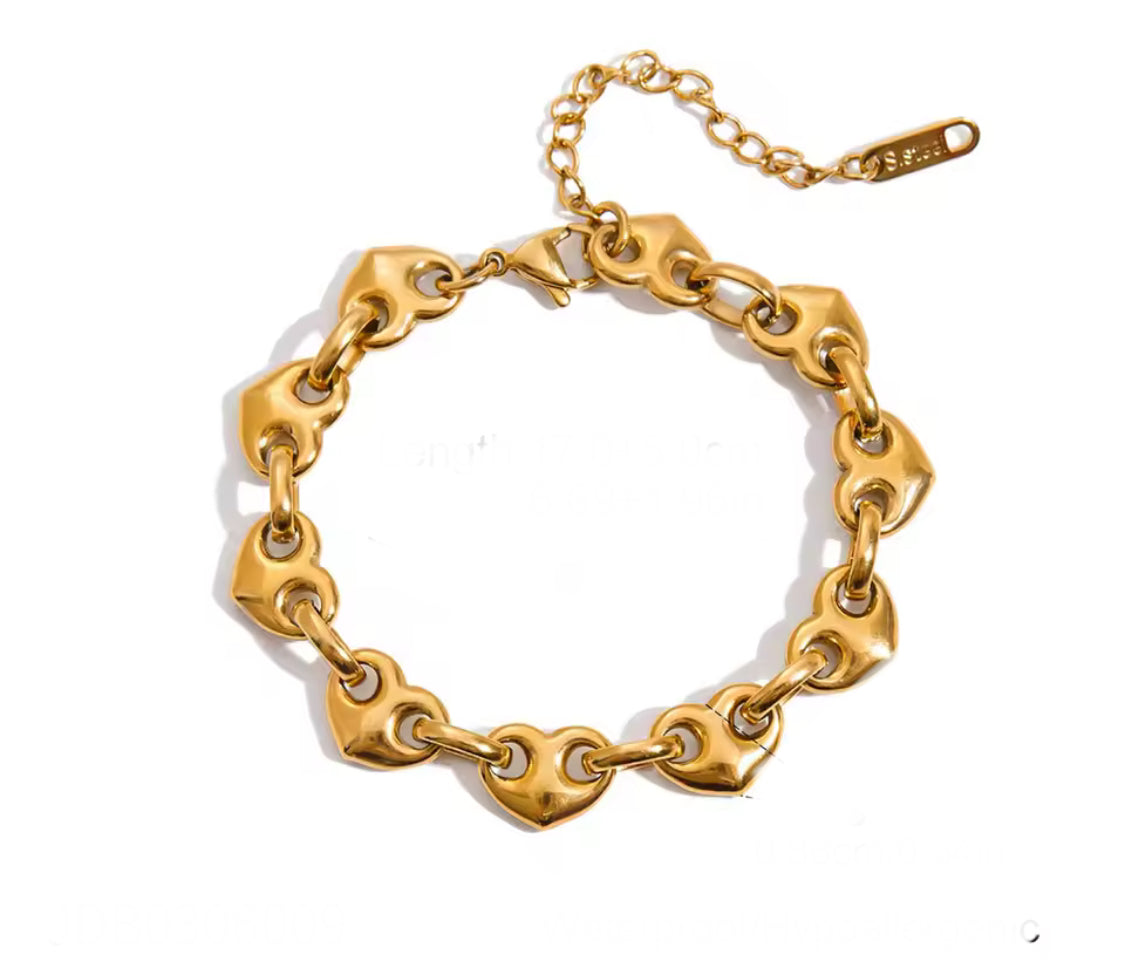 Vintage Puff Heart Chunky Chain Bracelet