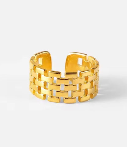 Gold Woven Adjustable Ring | Modern Statement Ring | Waterproof & Tarnish-Free