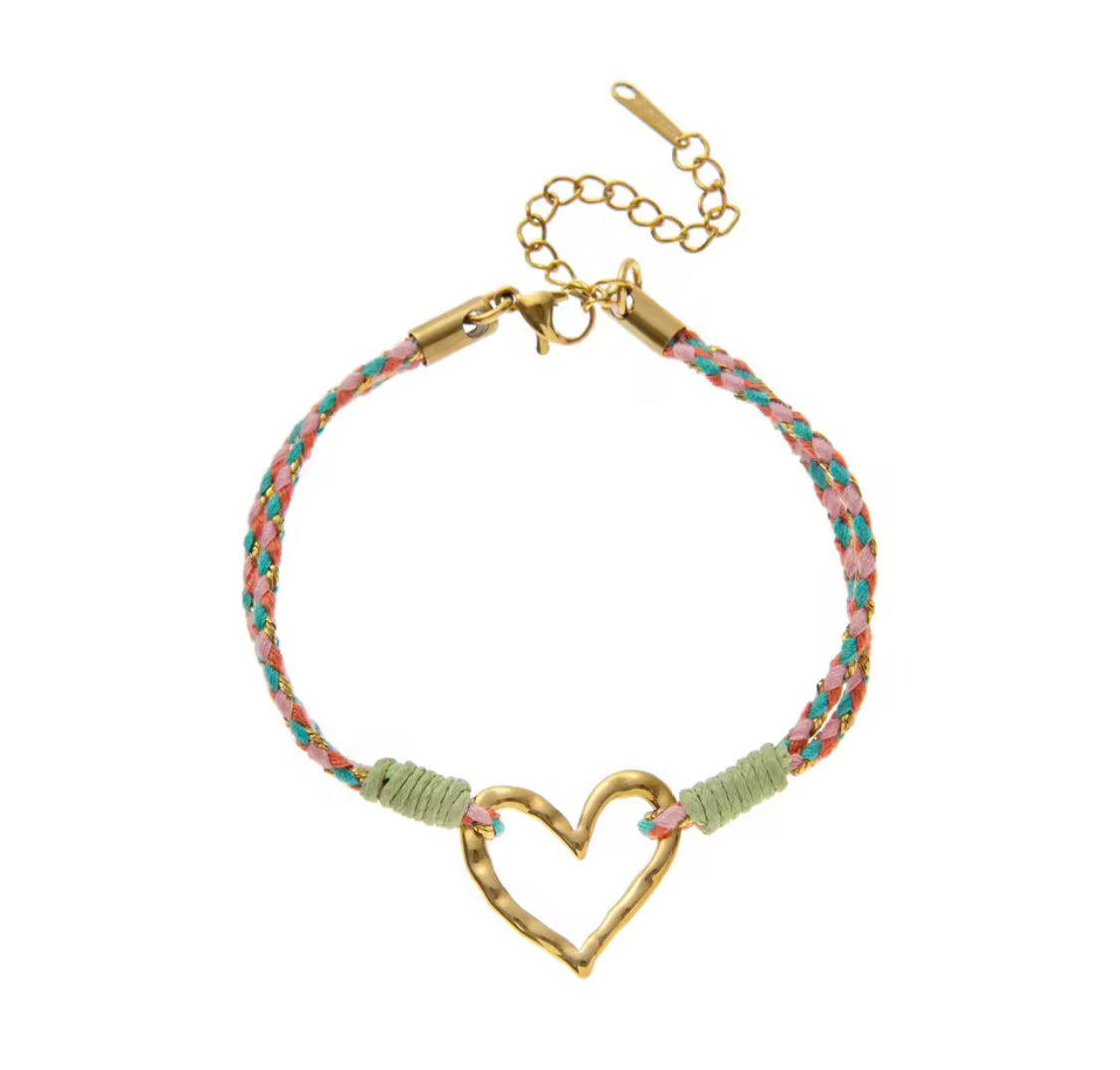 Handmade Colourful Braided Bracelet with Heart, Pearl, Sun, or Clover Charm – Adjustable Boho Bracelets