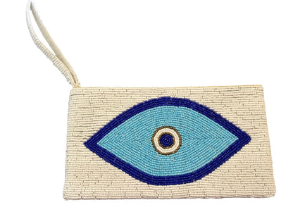 Evil eye fully beaded purse with wrist strap