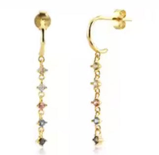 Gold Crystal Chain Hoop Earrings, Minimalist Drop Earrings for Women