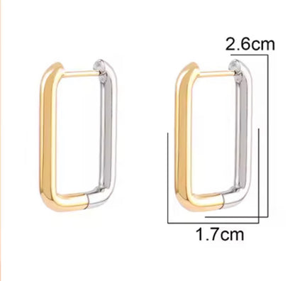 Sleek Reversible Rectangular Hoop Earrings, Two-Tone Gold & Silver | Style NV