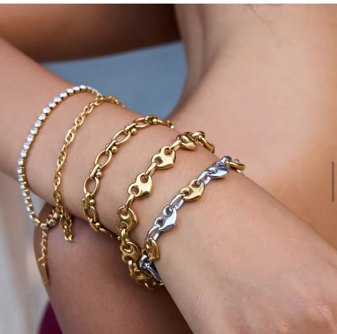 Vintage Puff Heart Chunky Chain Bracelet