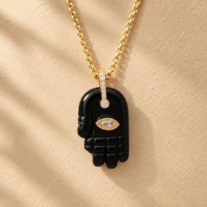 Natural Gemstone Hamsa Necklace – Amethyst, Turquoise, Labradorite & More | Judaica Protection Pendant