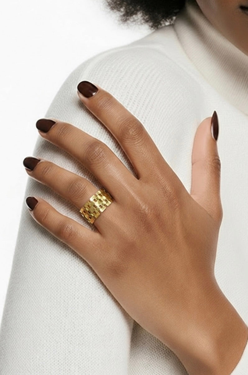 Gold Woven Adjustable Ring | Modern Statement Ring | Waterproof & Tarnish-Free