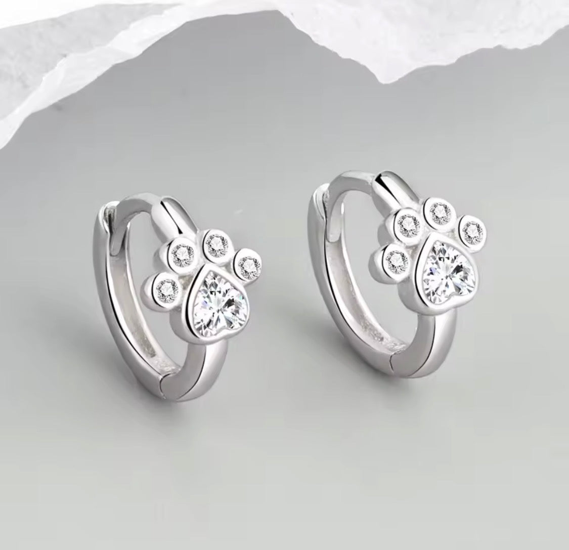 Tiny Paw Print Huggie Earrings – Gold & Silver