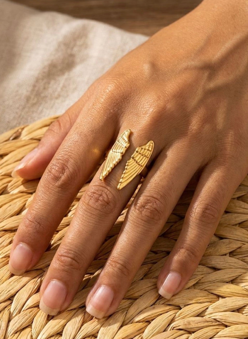 Gold Angel Wing Adjustable Ring | Symbol of Protection, Hope & Guidance