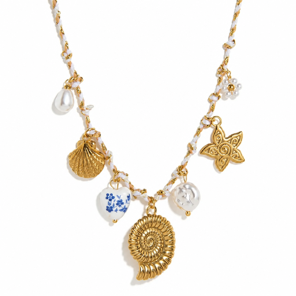 Handmade Rope Charm Necklace, Evil Eye, Hamsa, Heart & Summer Charms | Adjustable, Tarnish-Free