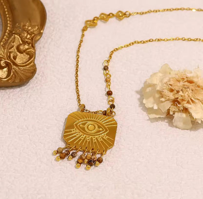 Rectangular Evil Eye & Beaded Pendant Necklace