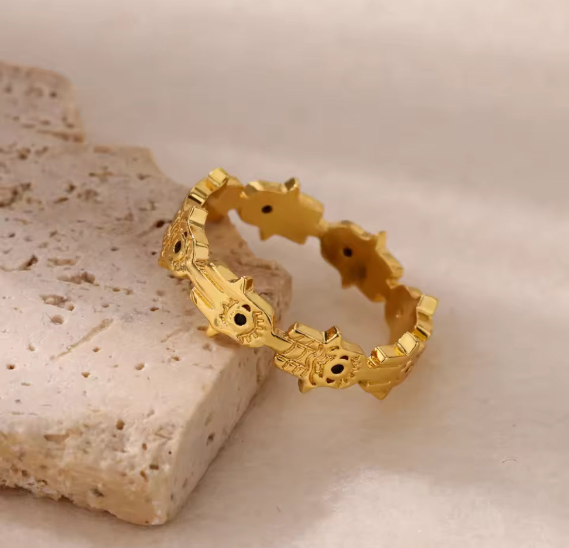 18K Gold-Plated Hamsa Design Ring