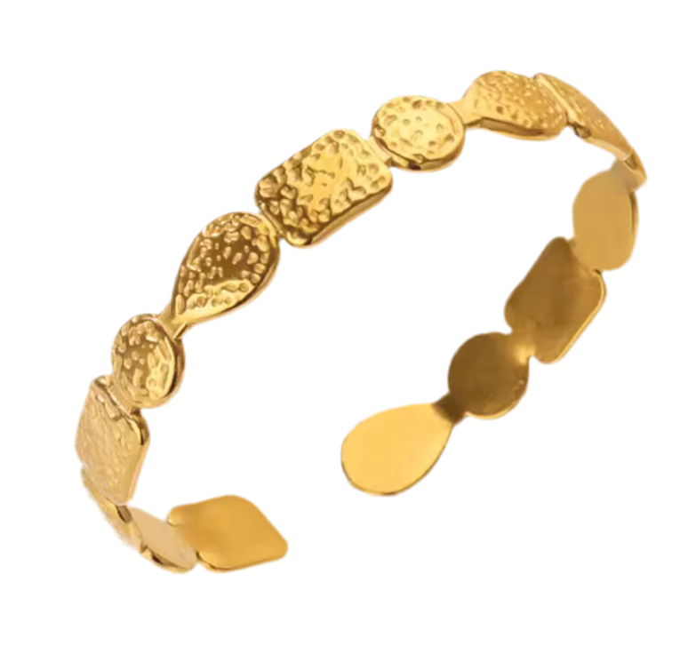 Gold-Plated Textured Open Cuff Bangle Bracelet