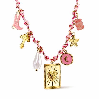 Handmade Rope Charm Necklace, Evil Eye, Hamsa, Heart & Summer Charms | Adjustable, Tarnish-Free