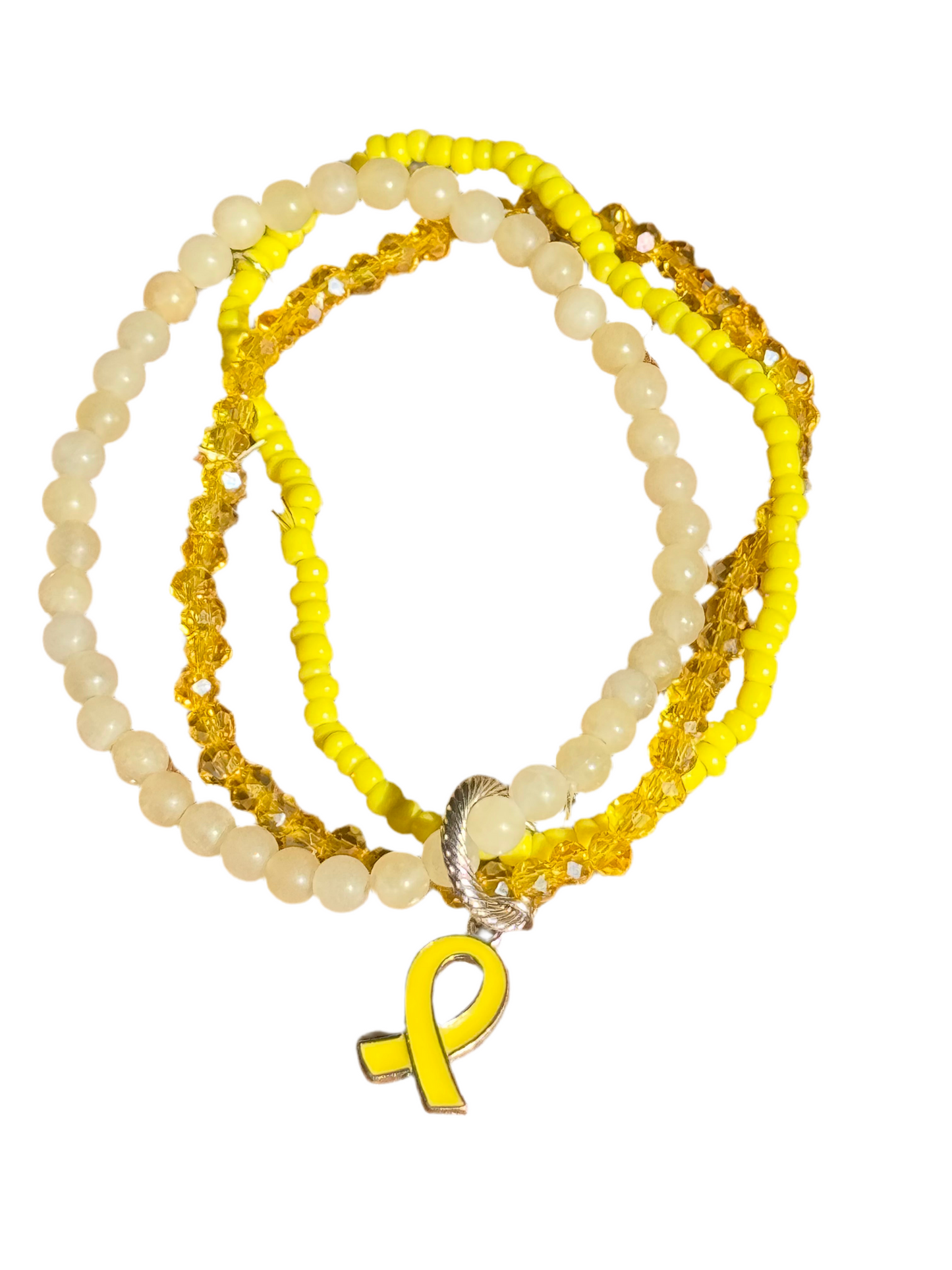 Support for Israeli Hostages -  Triple Yellow elastic bracelet with Yellow Ribbon Charm- Judaica Jewellery