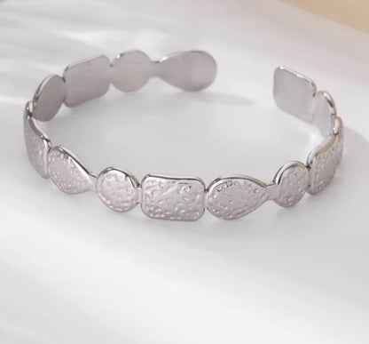 Gold-Plated Textured Open Cuff Bangle Bracelet