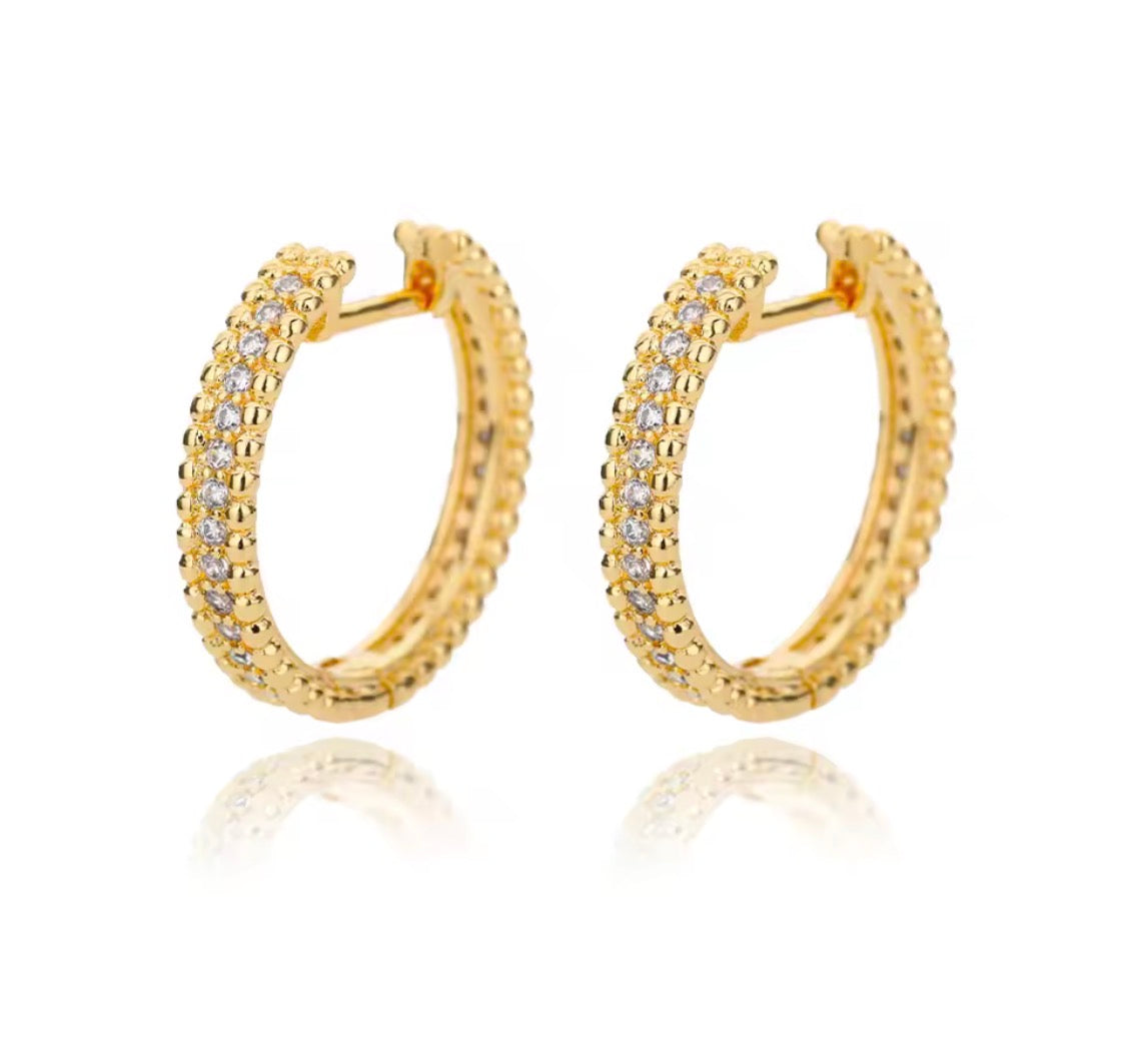 Pavé Crystal Gold Hoop Earrings | Medium Chunky Everyday Hoops