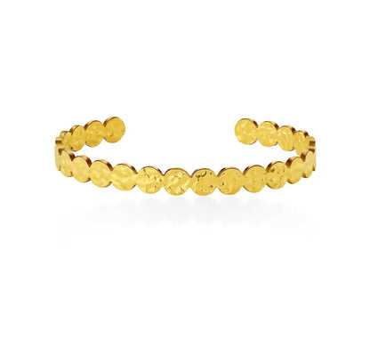 Gold Plated Textured Circle Cuff Bangle Bracelet