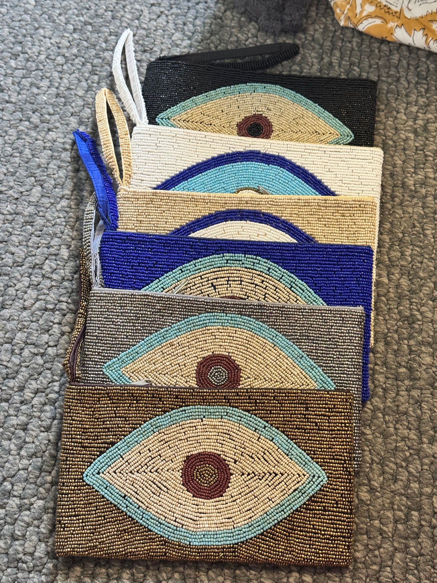 Evil eye fully beaded purse with wrist strap