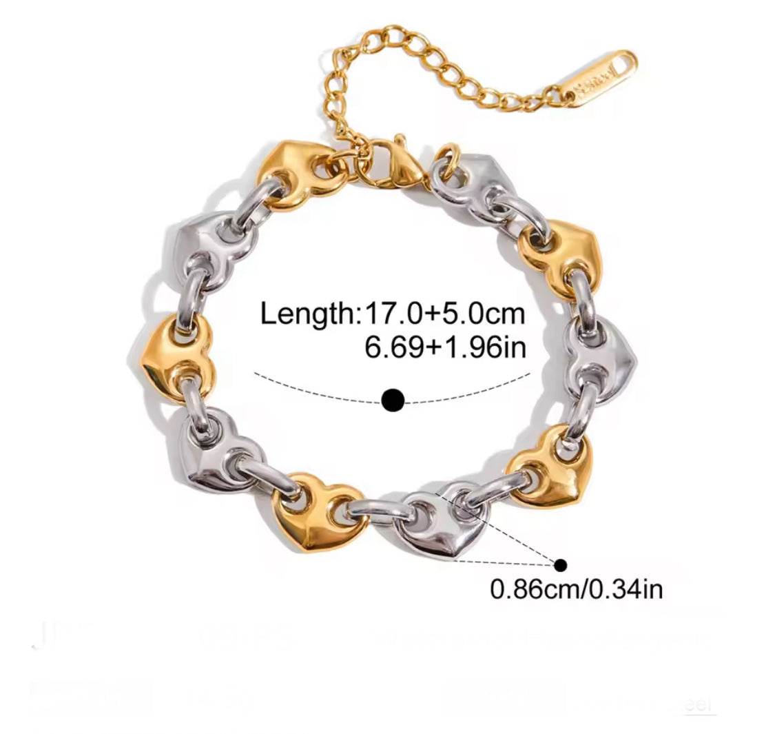 Vintage Puff Heart Chunky Chain Bracelet