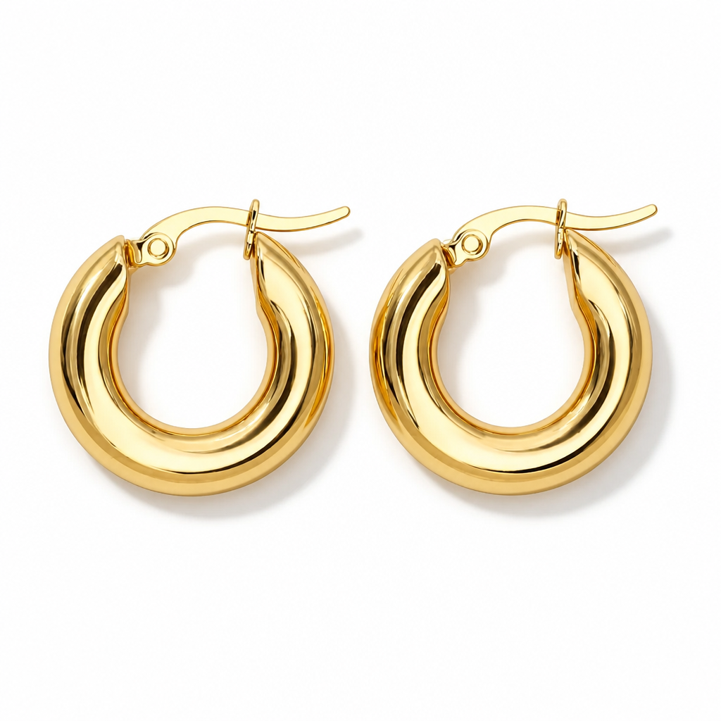Solid Gold Chunky Hoop Earrings | Thick Polished Everyday Hoops