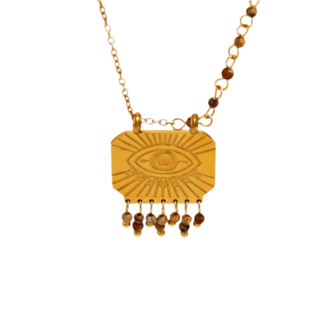 Rectangular Evil Eye & Beaded Pendant Necklace