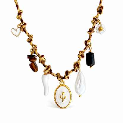 Handmade Rope Charm Necklace, Evil Eye, Hamsa, Heart & Summer Charms | Adjustable, Tarnish-Free