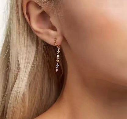 Gold Crystal Chain Hoop Earrings, Minimalist Drop Earrings for Women