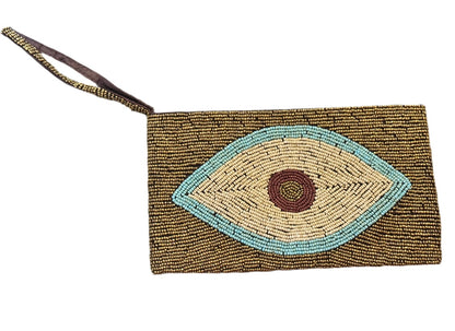 Evil eye fully beaded purse with wrist strap