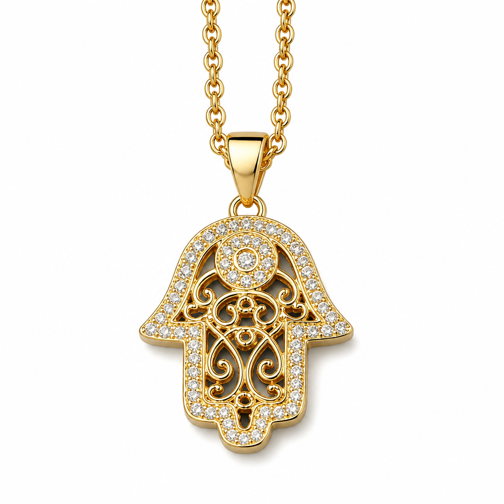 Hamsa Hand Pendant Necklace – Silver & Gold