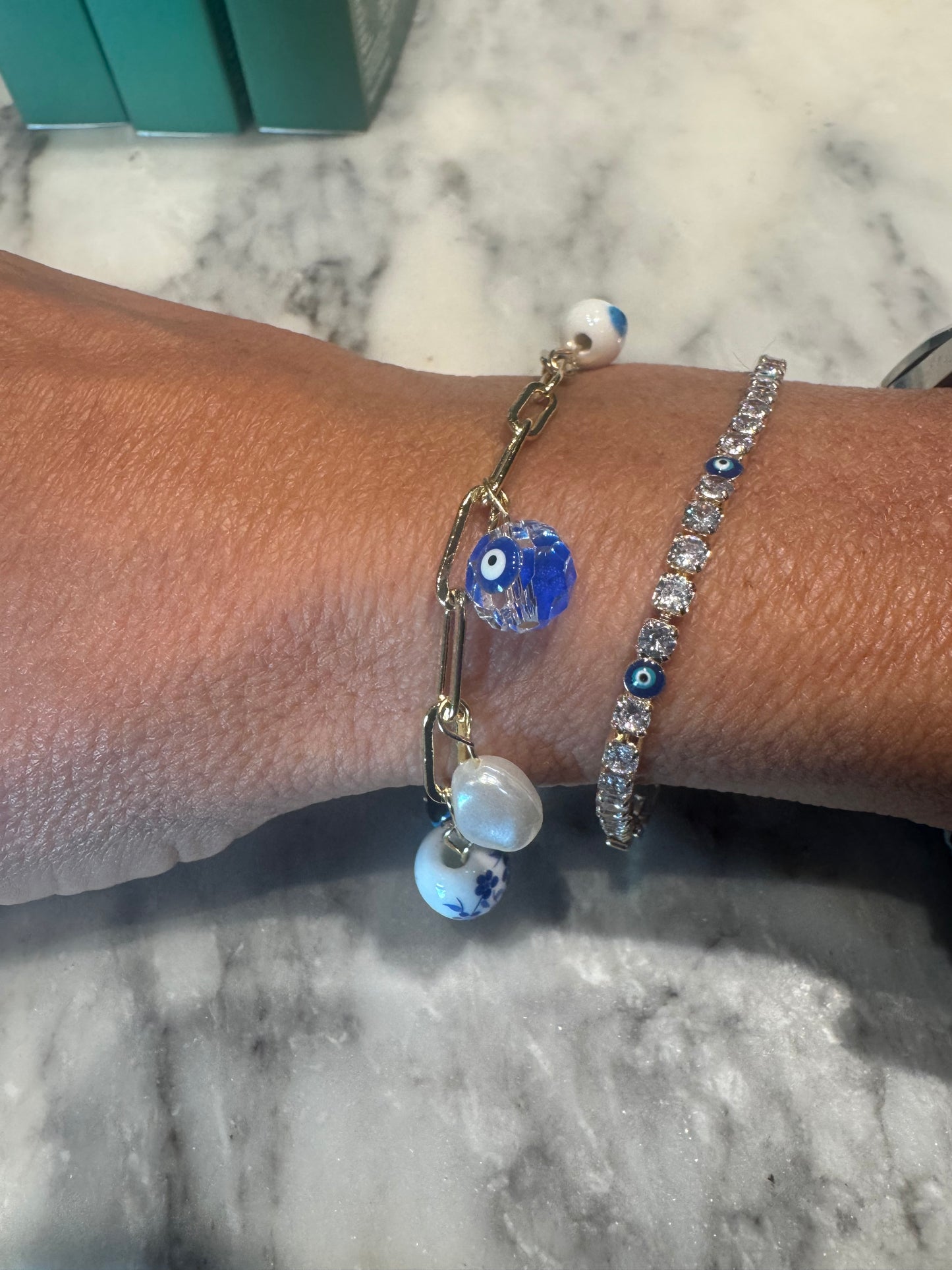 Gold Plated tennis bracelet  with Evil Eye Diamante