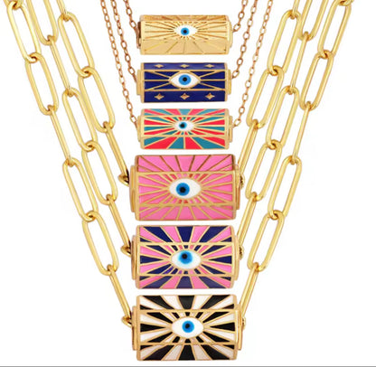 Colourful Evil Eye Enamel Charm Paperclip Chain Necklaces