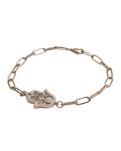 Silver Hamsa Paperclip Bracelet | Stainless Steel Protection Bracelet | Waterproof & Tarnish-Free