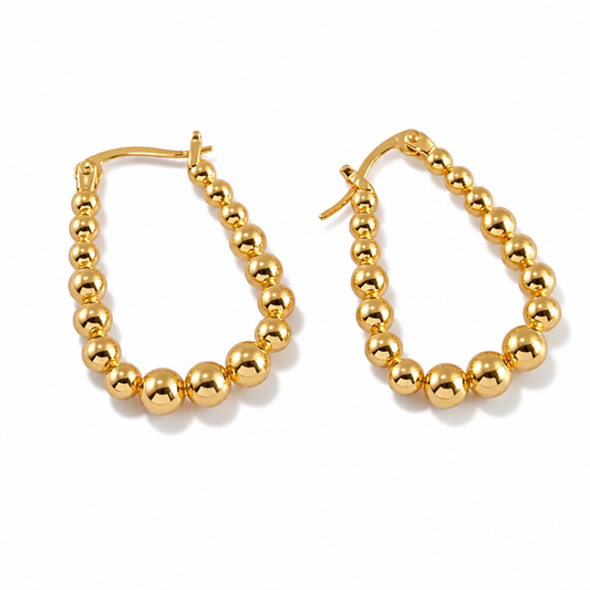 Graduated Bead Oval Hoop Earrings — Gold