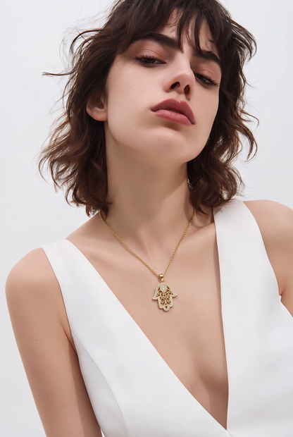 Hamsa Hand Pendant Necklace – Silver & Gold