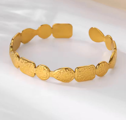 Gold-Plated Textured Open Cuff Bangle Bracelet