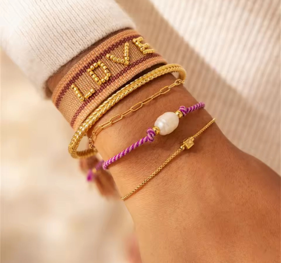 Handmade Colourful Braided Bracelet with Heart, Pearl, Sun, or Clover Charm – Adjustable Boho Bracelets