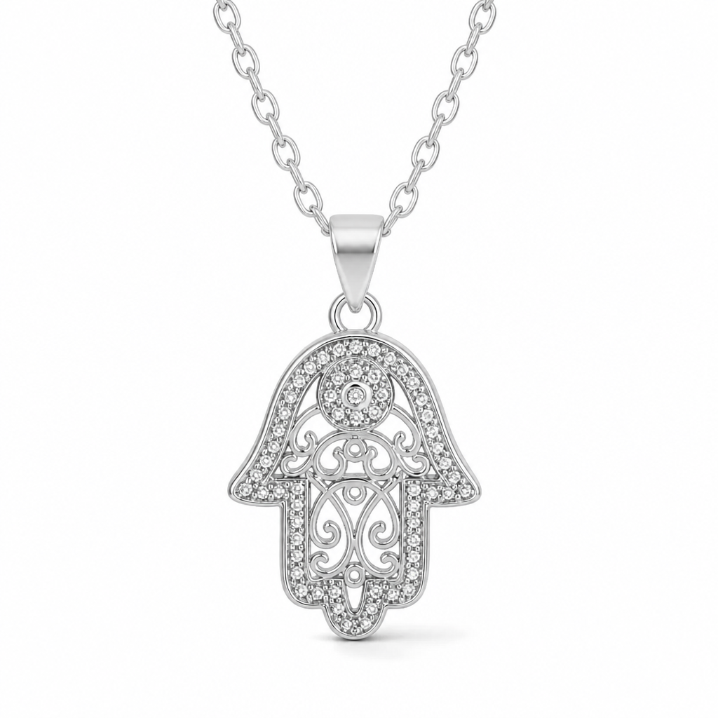 Hamsa Hand Pendant Necklace – Silver & Gold