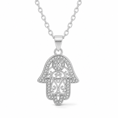 Hamsa Hand Pendant Necklace – Silver & Gold