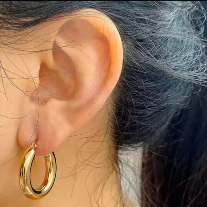 Solid Gold Chunky Hoop Earrings | Thick Polished Everyday Hoops