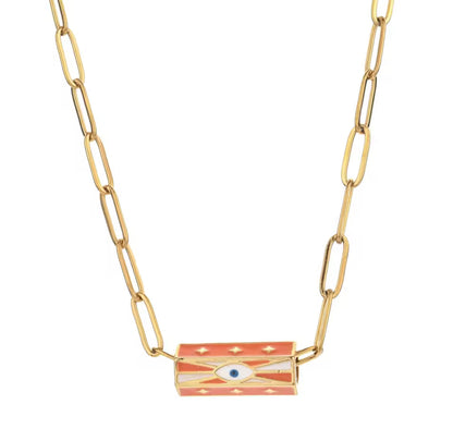 Colourful Evil Eye Enamel Charm Paperclip Chain Necklaces