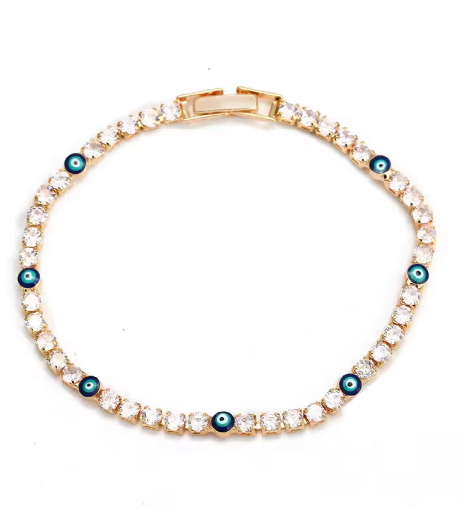 Gold Plated tennis bracelet  with Evil Eye Diamante