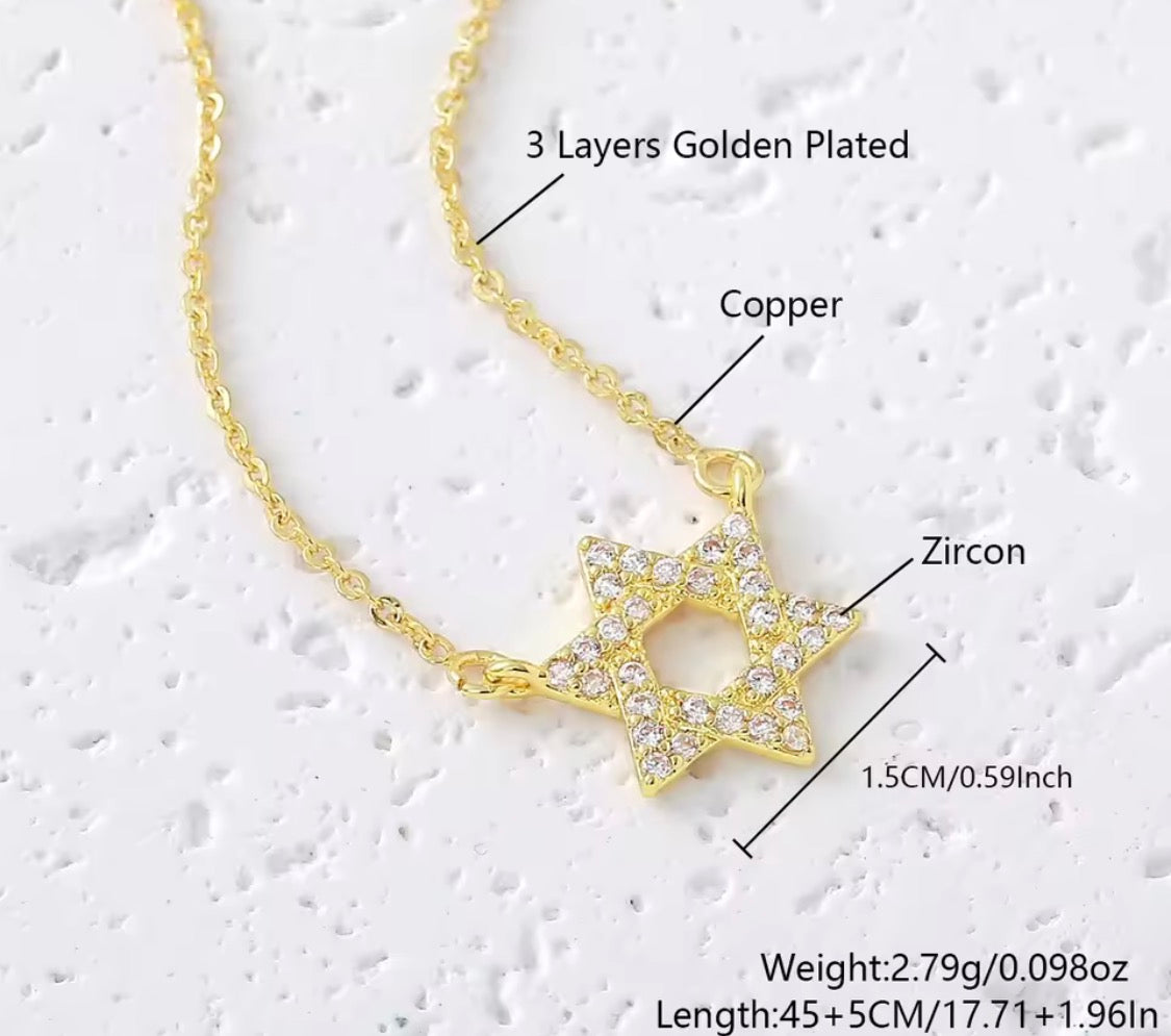 Magen David Zircon Necklace | Silver & Gold Plated Judaica Jewelry