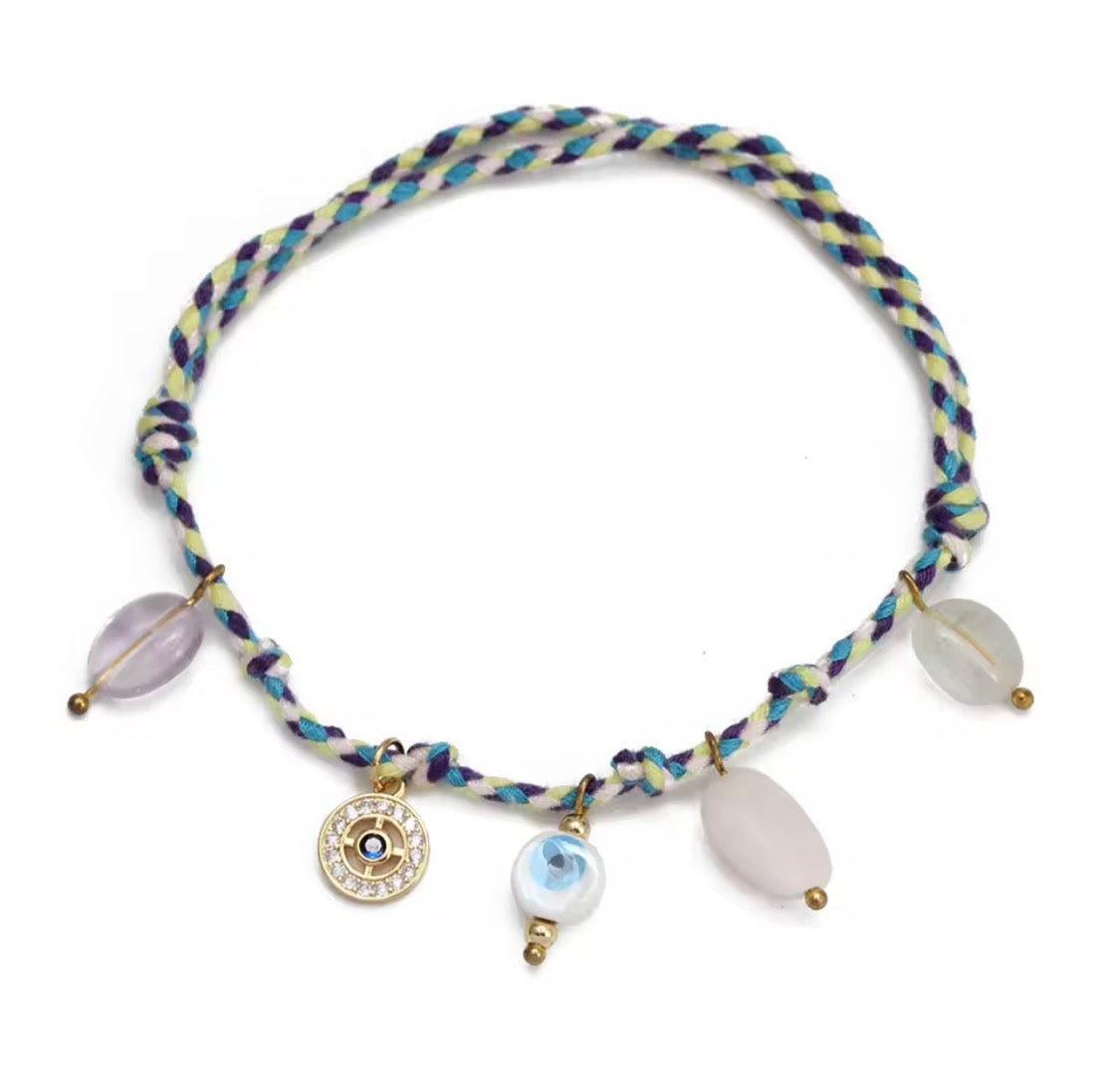 Handmade Rope Charm Bracelet — Evil Eye, Hamsa & Gemstone | Adjustable, Waterproof & Tarnish Free