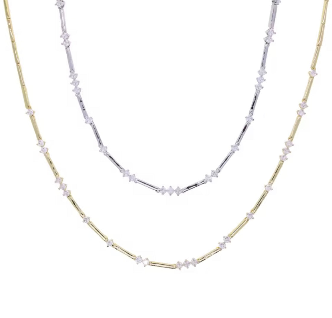 Tennis Necklace, Silver & Gold CZ Chain, 41cm, Everyday to Dressed Up