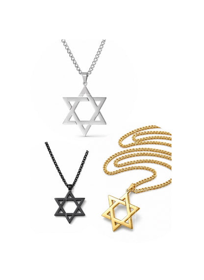Star of David Pendant Necklace — Men’s & Unisex | Silver, Gold, Charcoal | 60cm Curb Chain